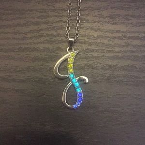 Stainless Steel Rhinestone J Necklace